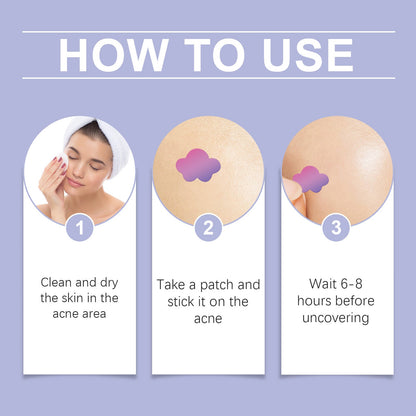 Acne pimple patch how-to guide with step diagrams for cleaning and applying patches