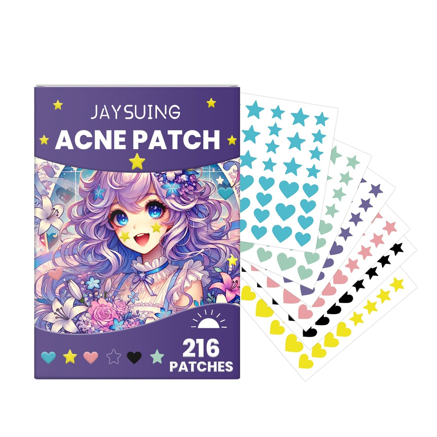 Acne patches box set with 216 star-shaped patch stickers and assorted sheet packs