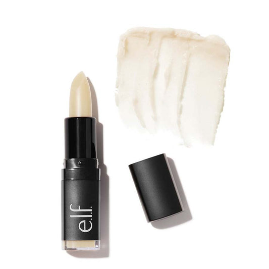 Coconut lip exfoliator in black tube with pale cream balm smear
