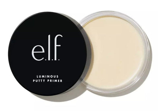 Makeup primer pot with black lid and pale cream putty base, E.L.F. Luminous Putty Primer