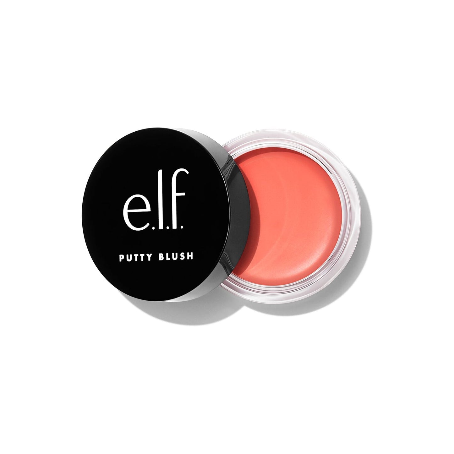 e.l.f. Putty Blush cream blush in coral shade, open jar with black lid