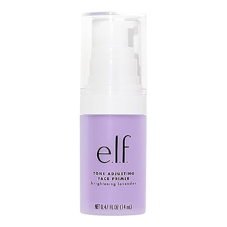 E.L.F. Studio brightening face primer bottle, lavender purple liquid in pump container