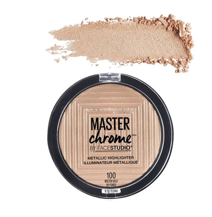 Metallic highlighter compact with bronze-pink swatch