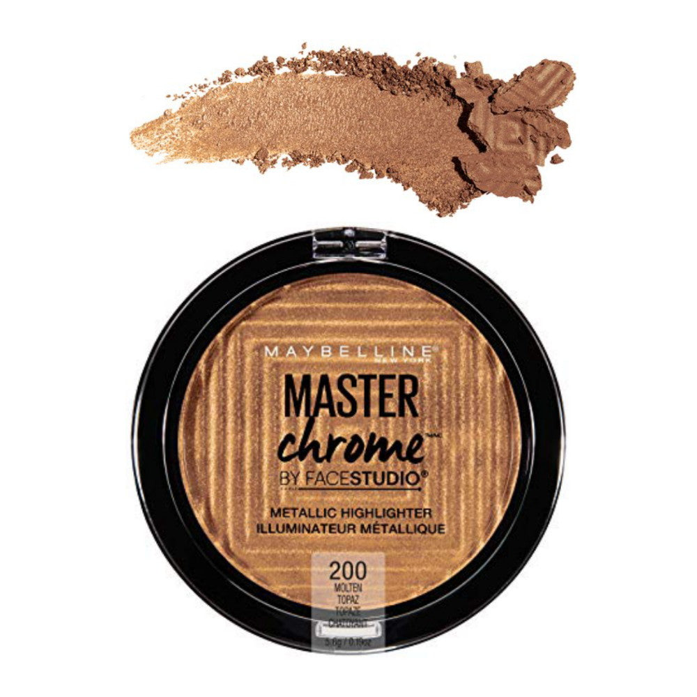 Metallic highlighter compact with molten gold swatch