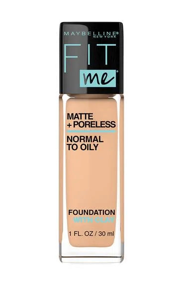 Maybelline Fit Me! matte + poreless foundation bottle, light peach-beige