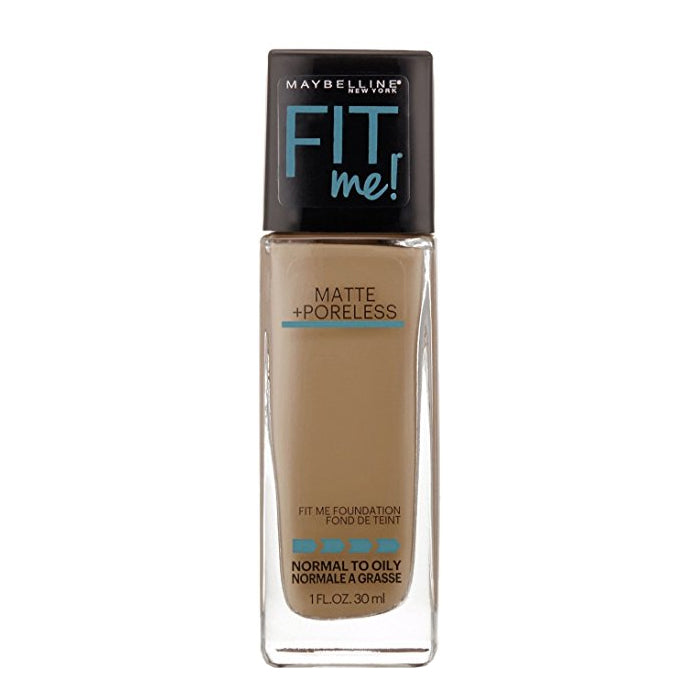 Maybelline Fit Me! matte + poreless foundation bottle, deep beige brown