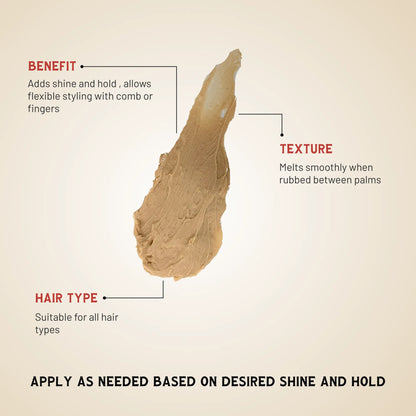 Clay pomade texture smear in beige on a product chart labeled texture