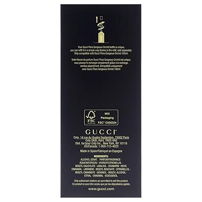 Refillable eau de parfum box back panel with barcode and product information text