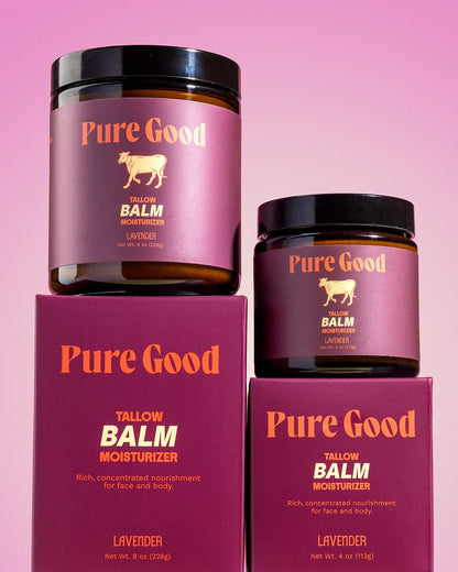 Lavender tallow balm set with three purple jars and black lids