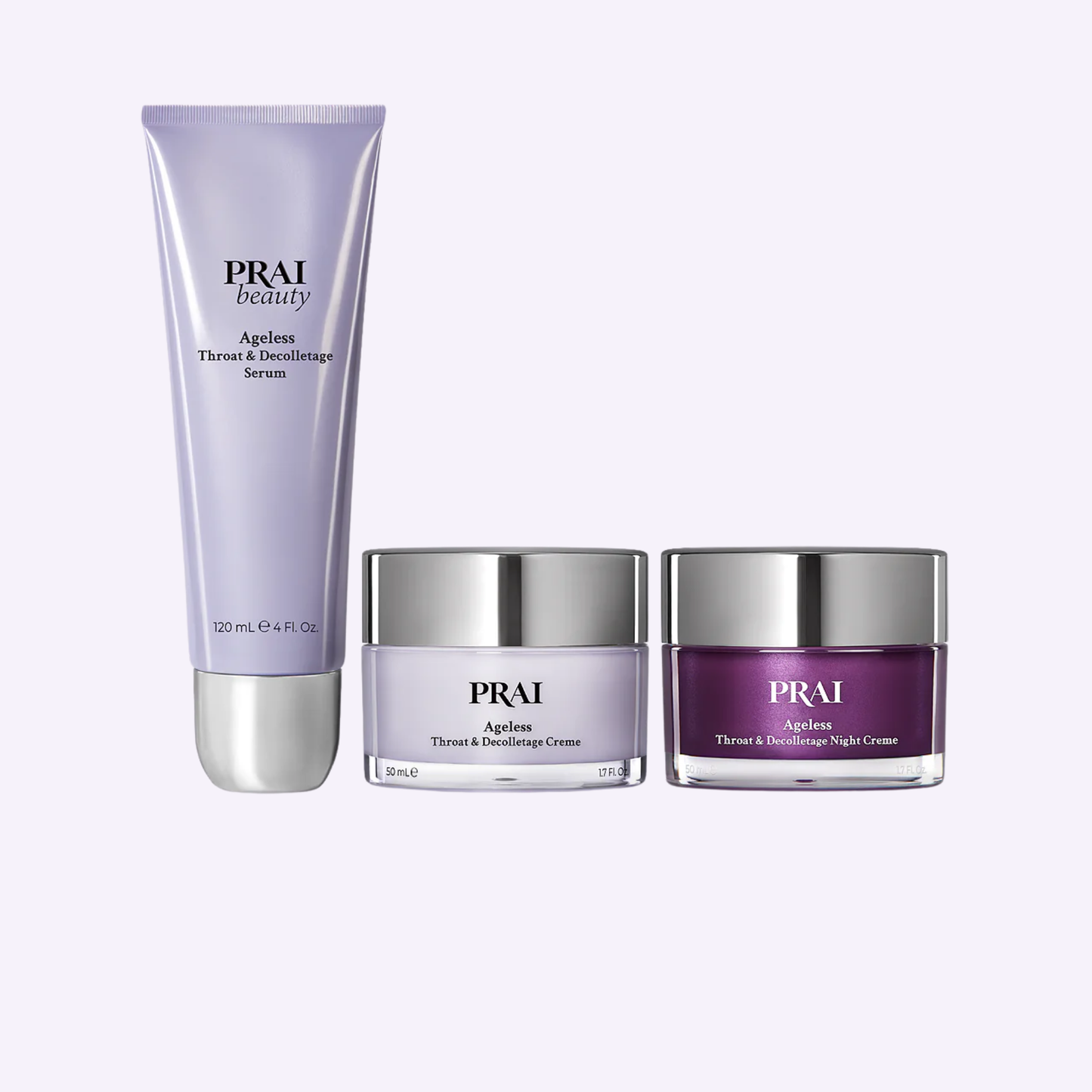 Neck firming skincare set with serum tube and two cream jars