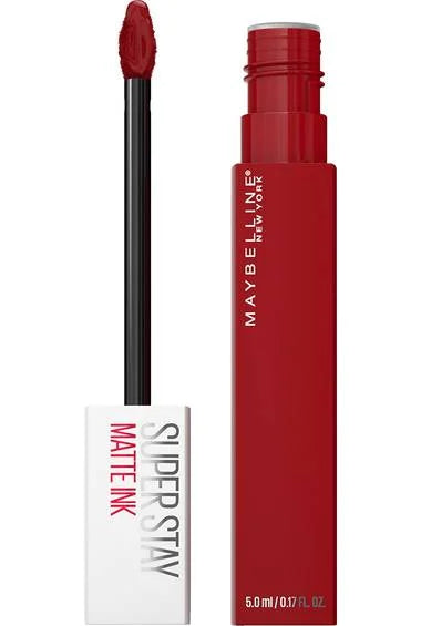 Maybelline SuperStay matte ink liquid lipstick in deep red with doe-foot applicator
