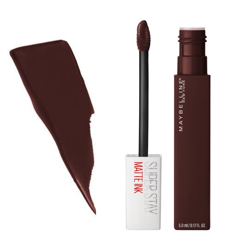 Maybelline SuperStay matte ink liquid lipstick in dark brown with doe-foot applicator