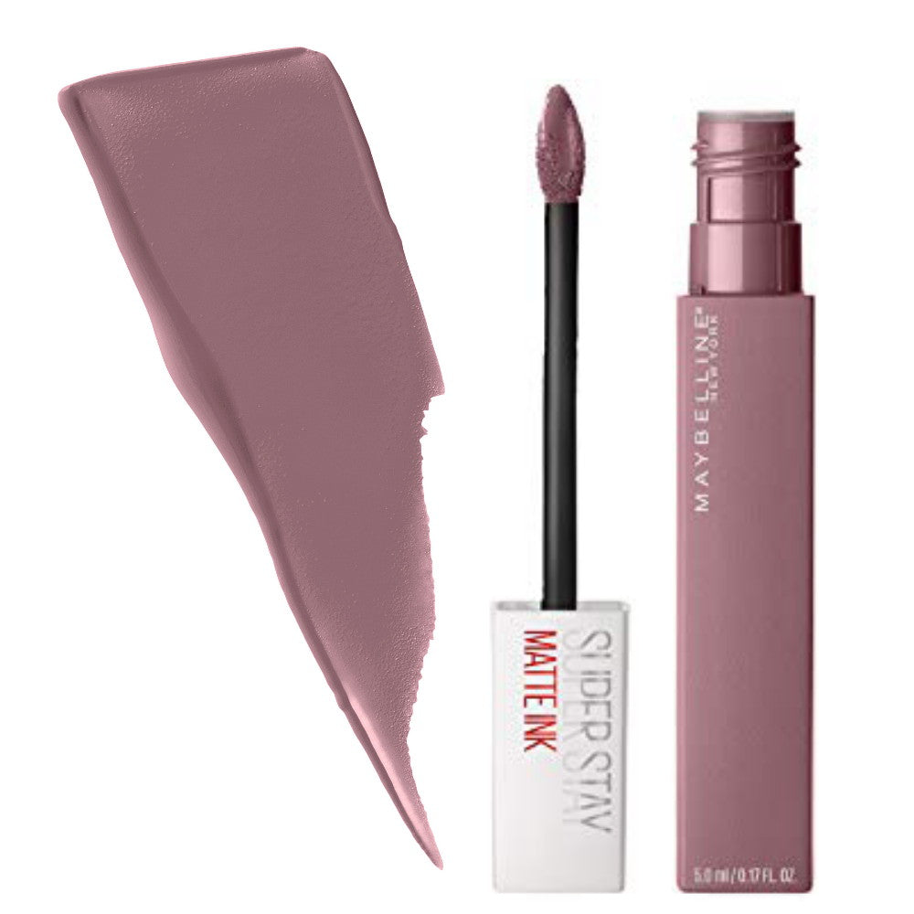 Maybelline SuperStay matte ink liquid lipstick in dusty mauve with doe-foot applicator