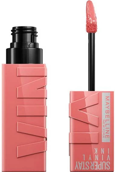 Maybelline Vinyl Ink liquid lipstick in soft pink with applicator wand.