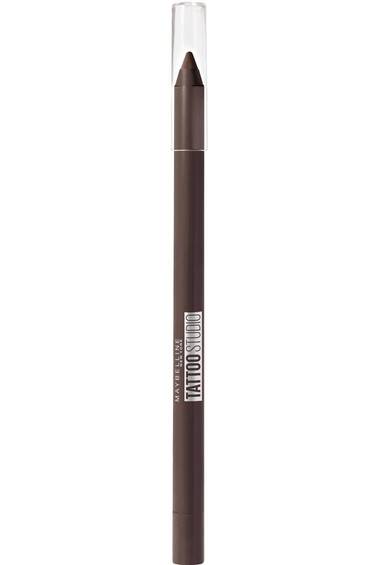 Sharpenable gel pencil eyeliner in dark brown with pointed tip and clear cap