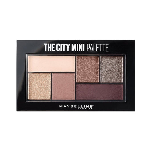 Maybelline City Mini eyeshadow palette with rose gold, mauve, plum, gray shimmer