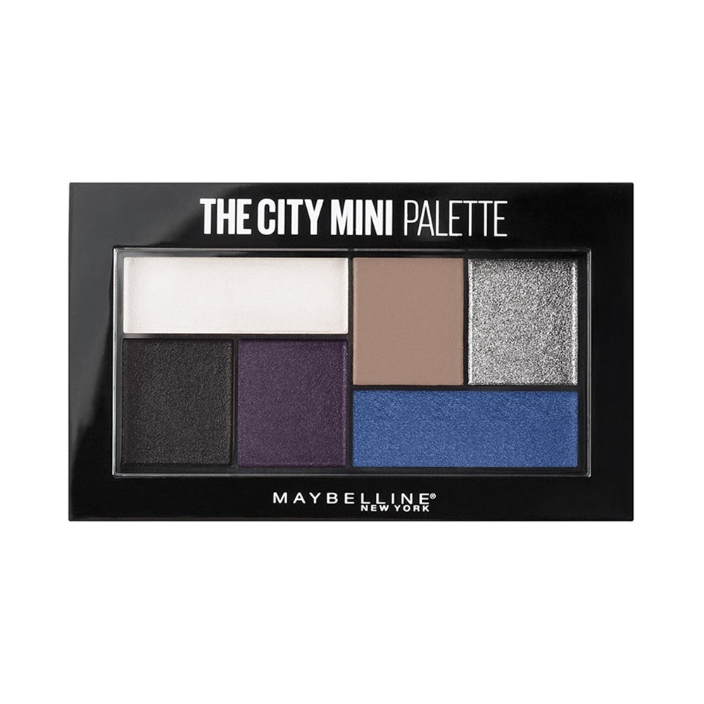 Maybelline City Mini eyeshadow palette with ivory, taupe, silver, purple, blue shades
