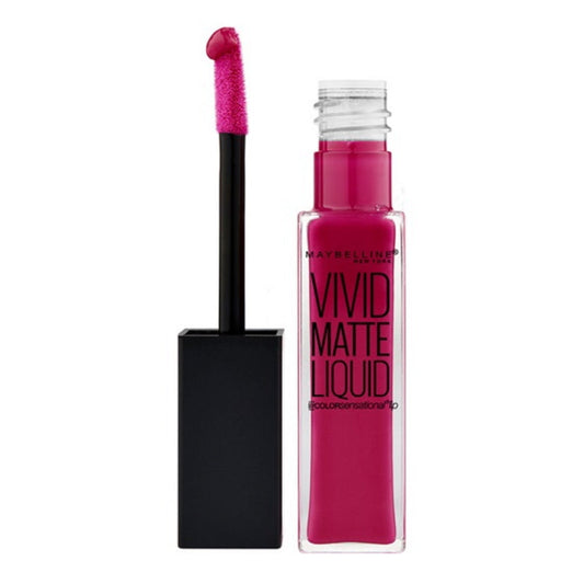Matte liquid lipstick set with doe-foot applicator and berry-magenta liquid in bottle