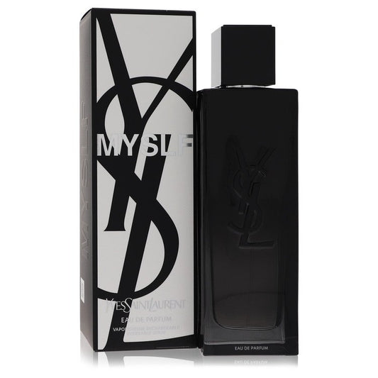 Yves Saint Laurent Myslf men’s eau de parfum spray bottle with black cap and box
