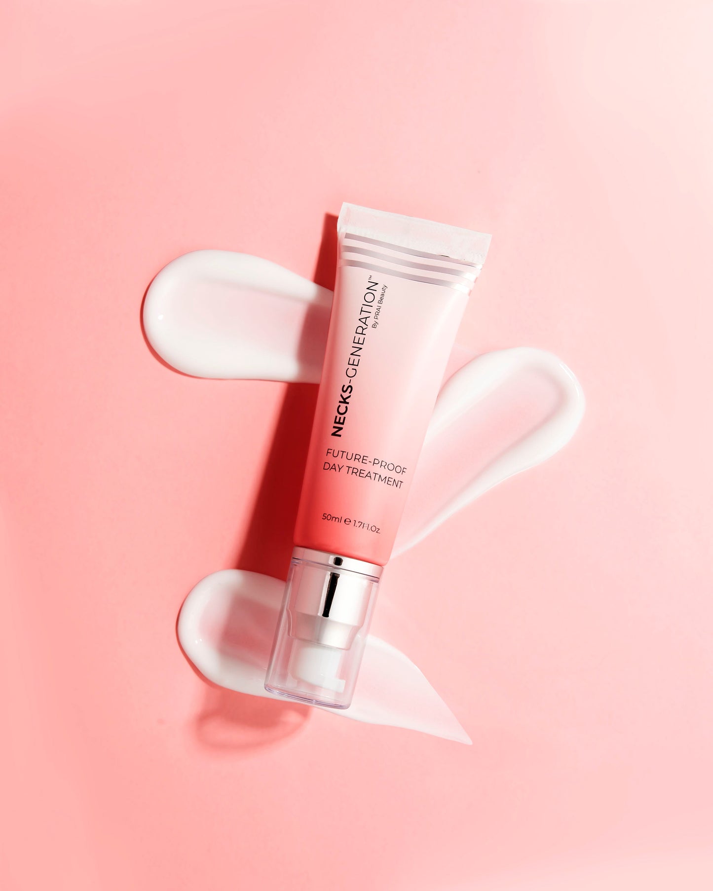 Necks-Generation neck cream tube with silver base, pink squeeze tube