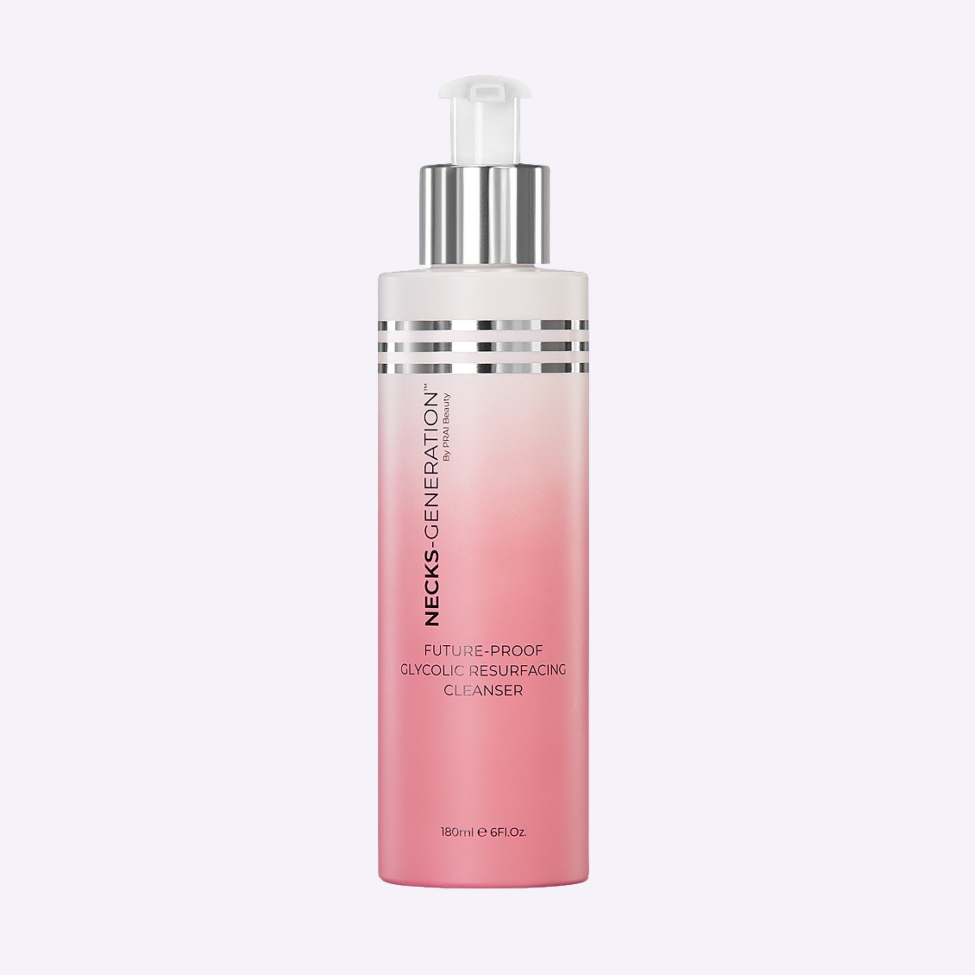 Necks-Generation glycolic resurfacing cleanser bottle with pump, pink label, 180 ml