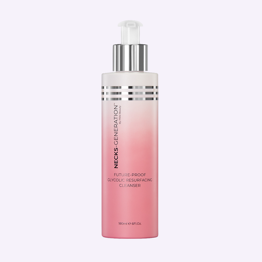 Necks-Generation glycolic resurfacing cleanser bottle with pump, pink label, 180 ml