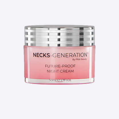 Future-Proof night cream jar with silver ridged lid and pink glass, 50ml