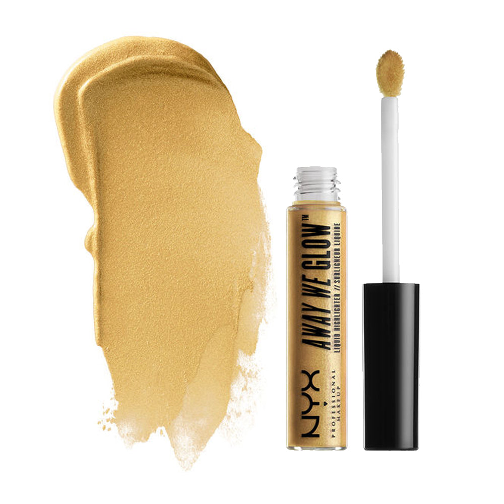 Gold liquid highlighter with doe-foot applicator and transparent tube