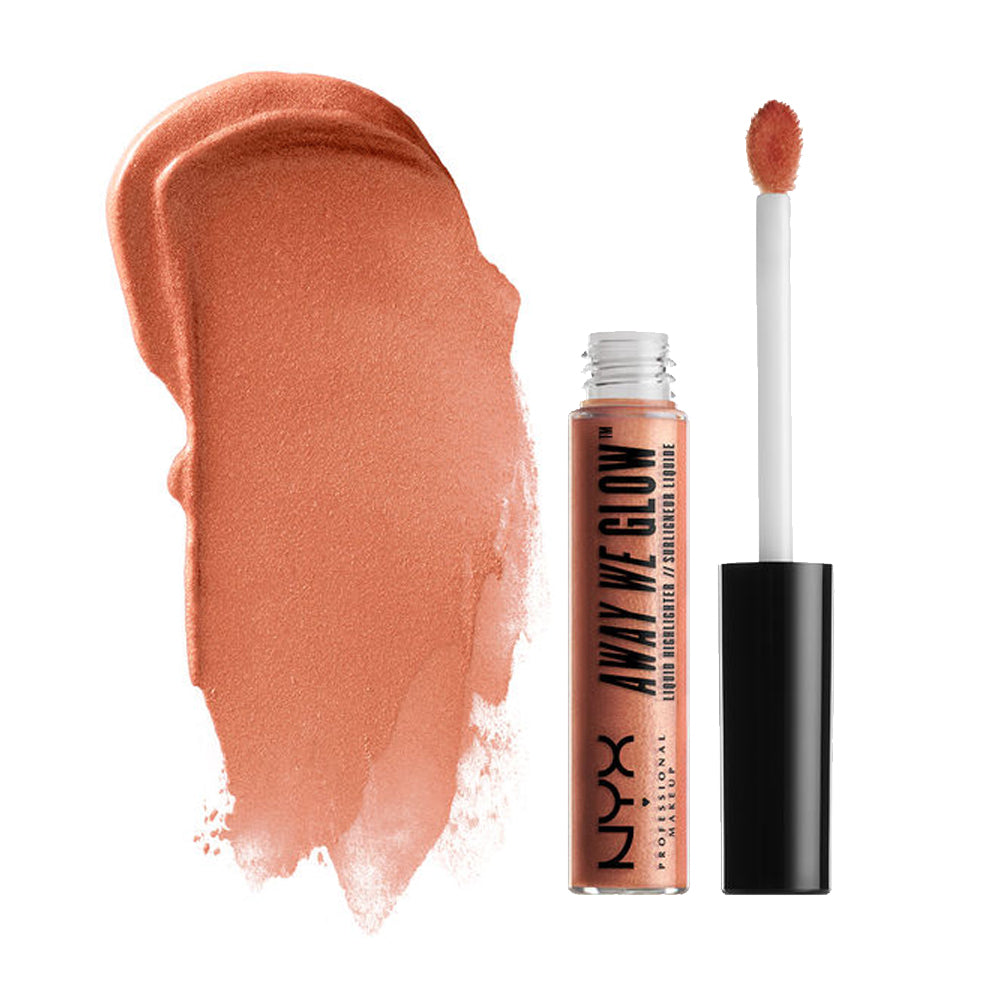 Rose-gold liquid highlighter with doe-foot applicator and tube