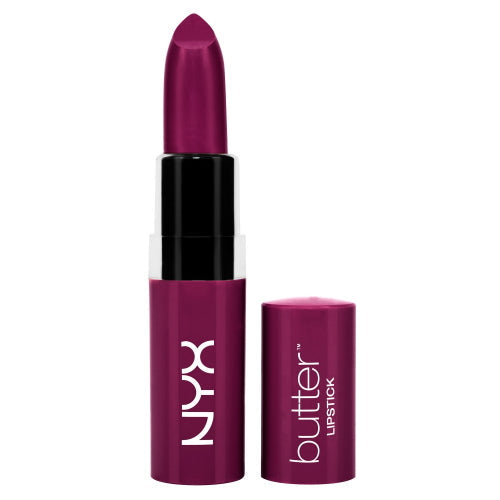 NYX Butter Lipstick in Hunk, satin-finish deep berry purple lipstick with cap