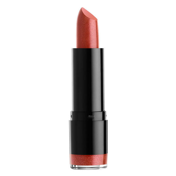 NYX round lipstick in warm copper brown with black tube and silver ring