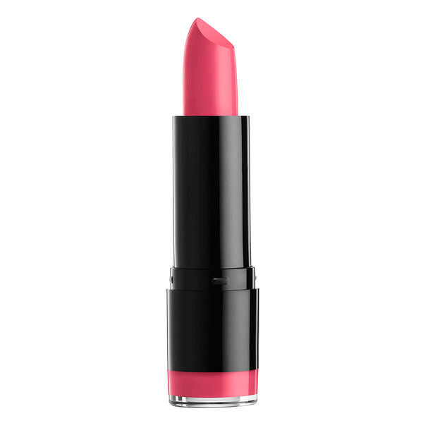NYX round lipstick in bright pink with black tube and silver ring