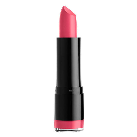 NYX round lipstick in bright pink with black tube and silver ring