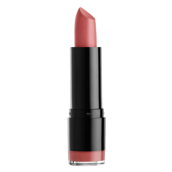 Round lipstick with black tube and dusty rose shade tip