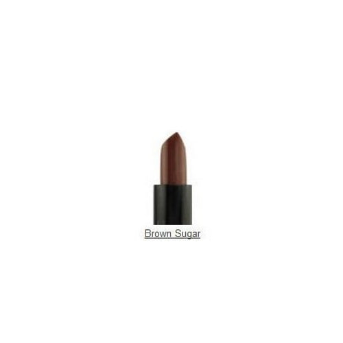 Creamy round lip lipstick bullet in warm brown shade, in black base