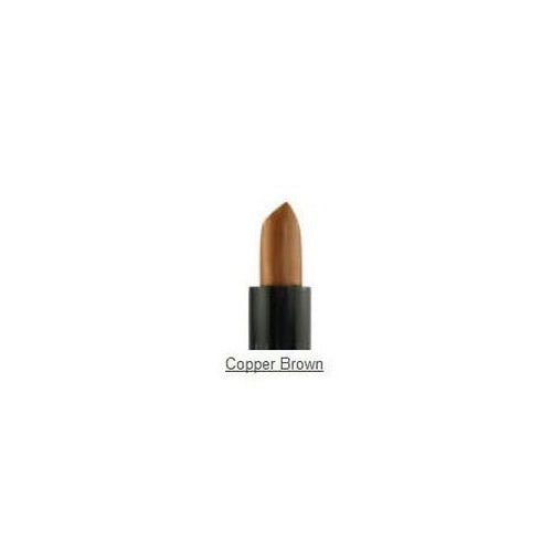 Creamy round lip lipstick bullet in copper brown shade, in black base