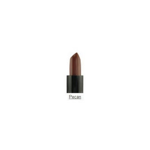 Creamy round lip lipstick bullet in pecan brown shade, in black base