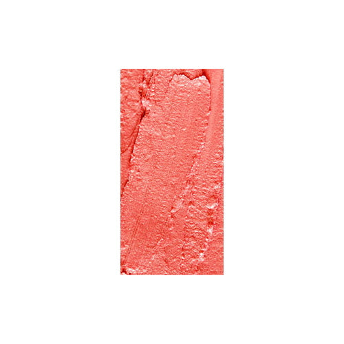 Coral pink round lipstick swatch with creamy texture close-up