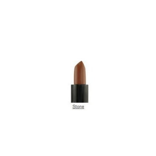 Creamy round lip lipstick bullet in medium brown shade, in black base