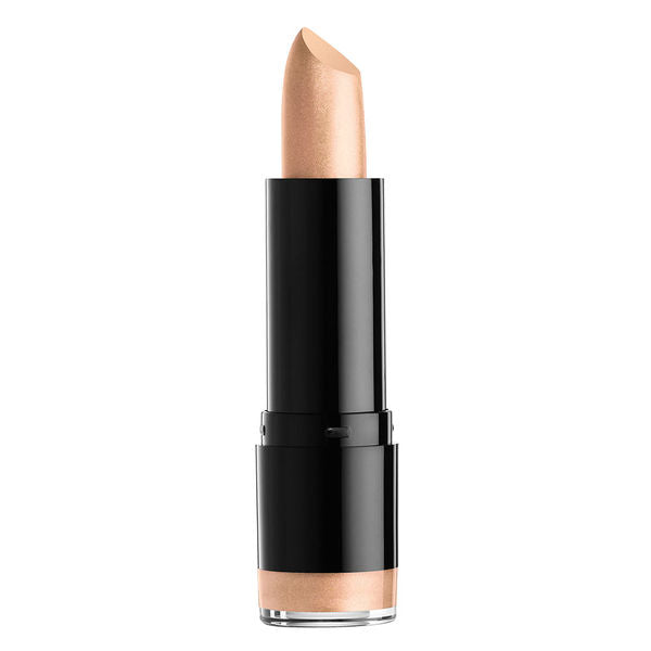 Round lipstick with black tube and beige peach shade tip