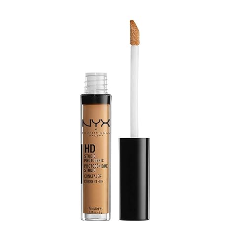 NYX HD liquid concealer with doe-foot applicator, tan shade in clear bottle