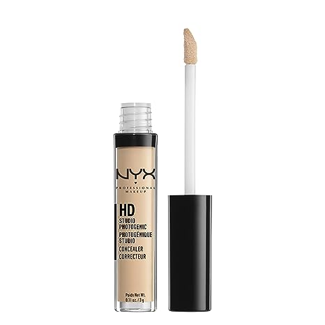 NYX HD liquid concealer with doe-foot applicator, tan shade in clear bottle, black tube