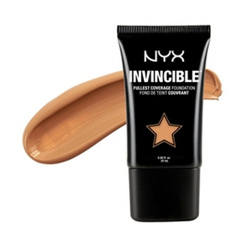 NYX Invincible foundation tube with light caramel swatch