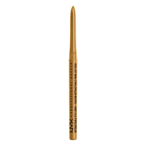 NYX retractable metallic eye liner pencil in gold, pointed tip with cap