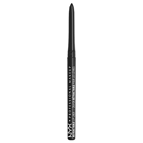 Retractable lip liner in black, slim pencil with pointed tip
