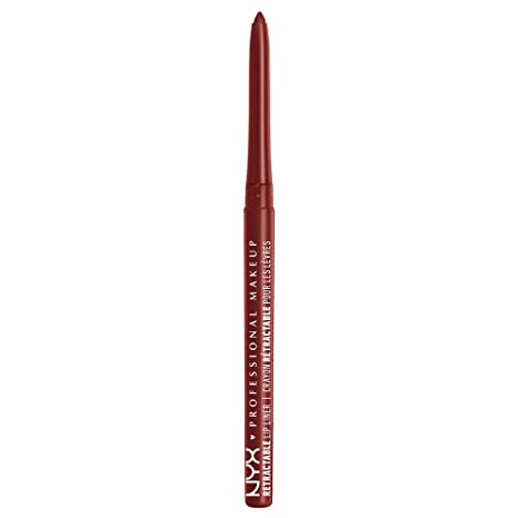 Retractable lip liner in deep red, slim pencil with pointed tip