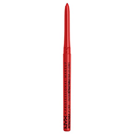 Retractable lip liner in bright red, slim pencil with pointed tip