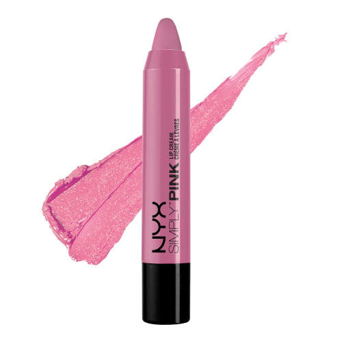 Lip cream tube with glossy light pink lip swatch and applicator tip