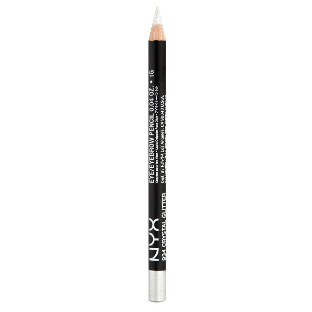 Slim eye pencil with crystal glitter tip, black barrel and silver shimmer base