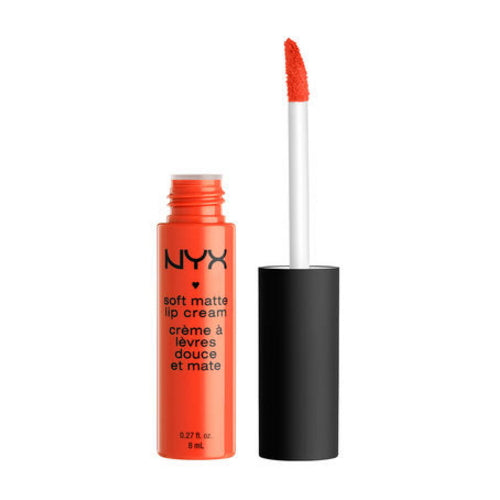NYX Soft Matte lip cream with coral-red applicator tip and matching bottle